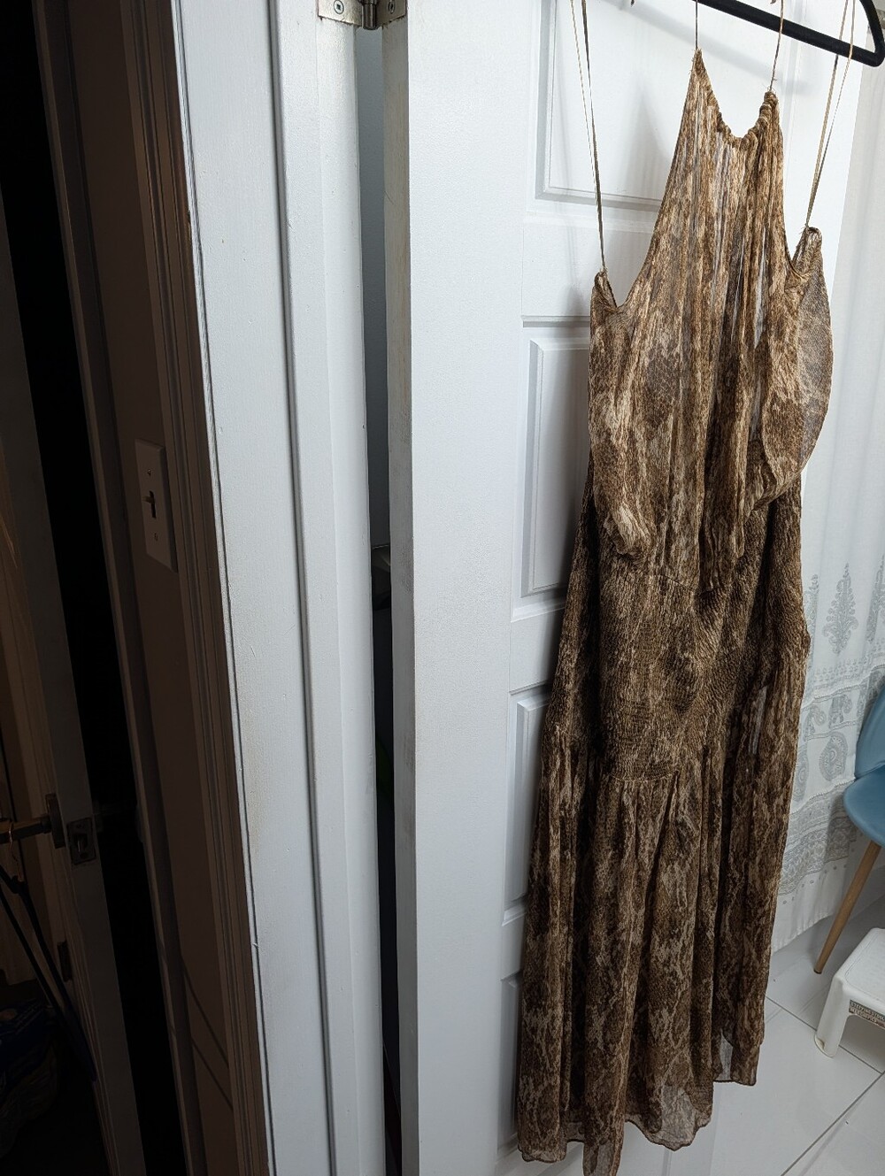 NWOT Zara Brown Snake-Print Tiered Slip Dress With Strap Callouts